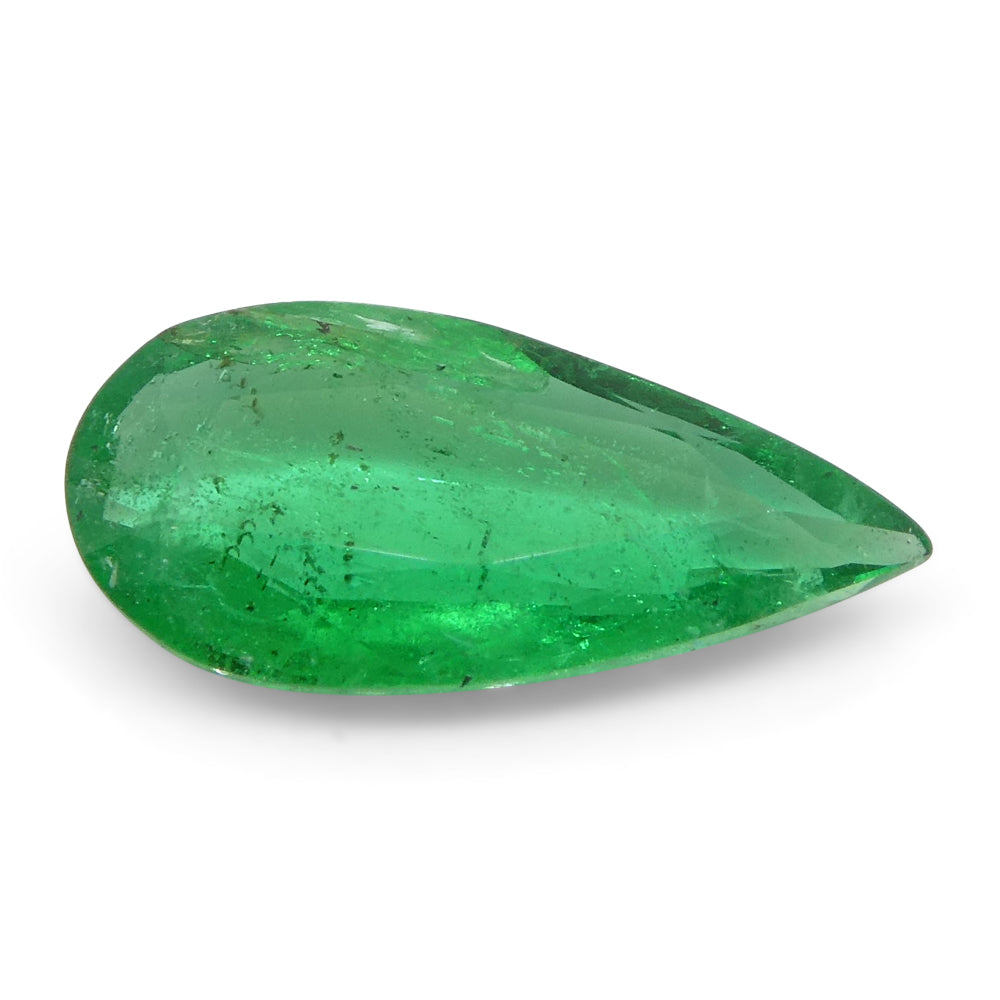 0.86ct Pear Green Emerald from Zambia, very slightly bluish, SkyJems premium Zambian gemstone collection