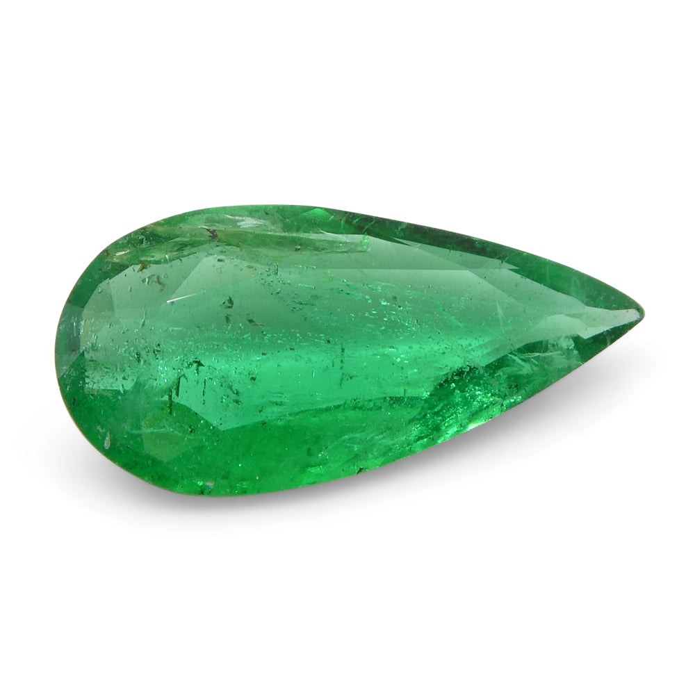 0.86ct Pear Green Emerald from Zambia, very slightly bluish, SkyJems premium Zambian gemstone collection