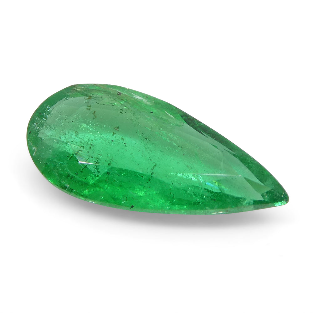 0.86ct Pear Green Emerald from Zambia, very slightly bluish, SkyJems premium Zambian beryl gemstone in modified brilliant cut