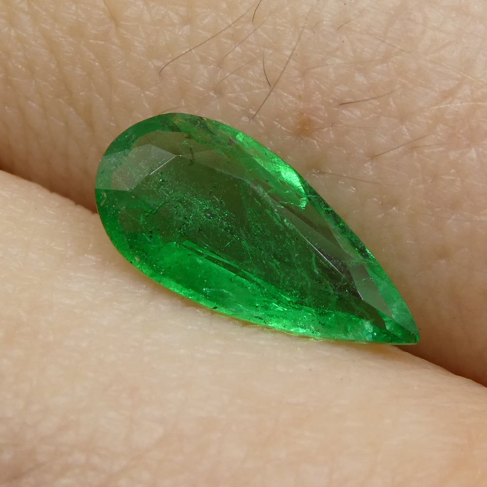 0.86ct Pear Green Emerald from Zambia, very slightly bluish, SkyJems premium Zambian gemstone collection