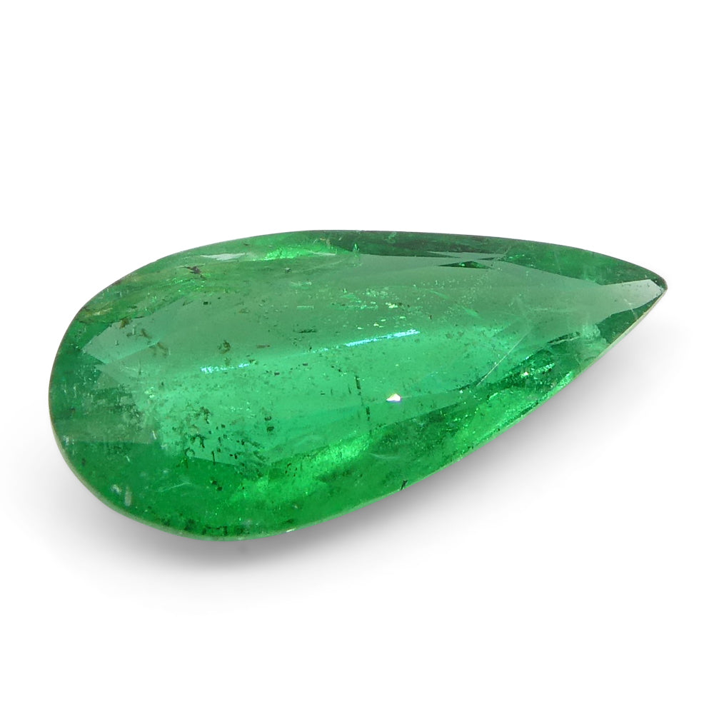 0.86ct Pear Green Emerald from Zambia, very slightly bluish, SkyJems premium Zambian beryl gemstone, classic Modified Brillia