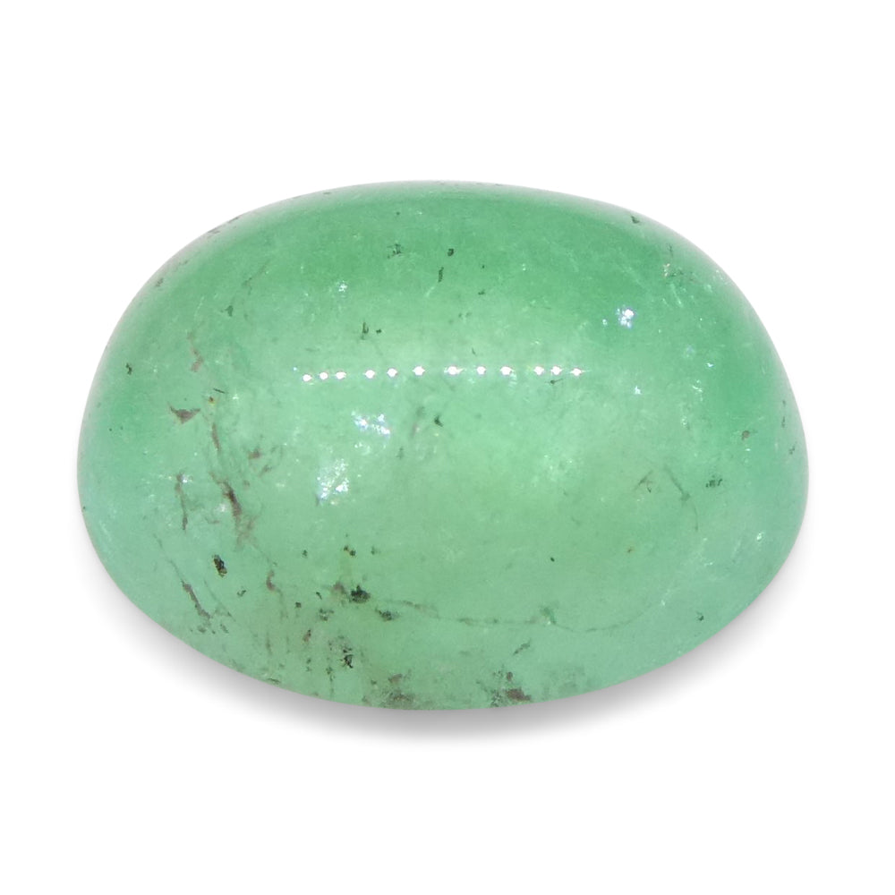 SkyJems 1.07ct Colombian Green Emerald Oval Cabochon, rare beryl gemstone with soft bluish-green hue