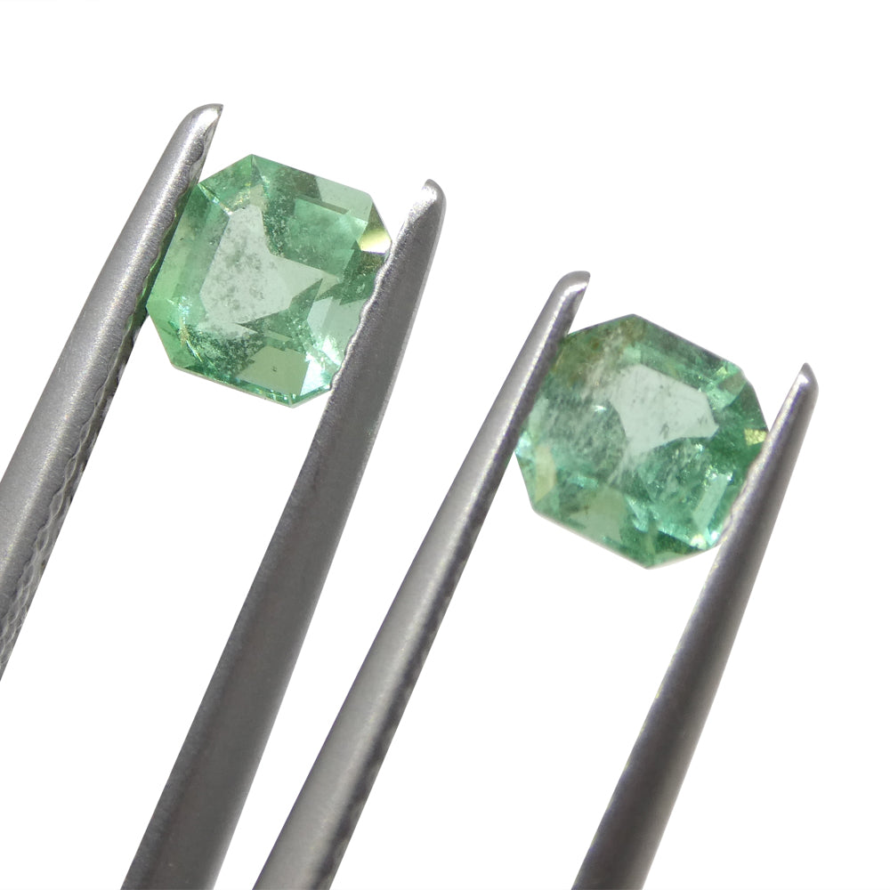 1.13ct Colombian Green Emerald Pair, Square Step Cut Gemstones from SkyJems Premium Gem Collection