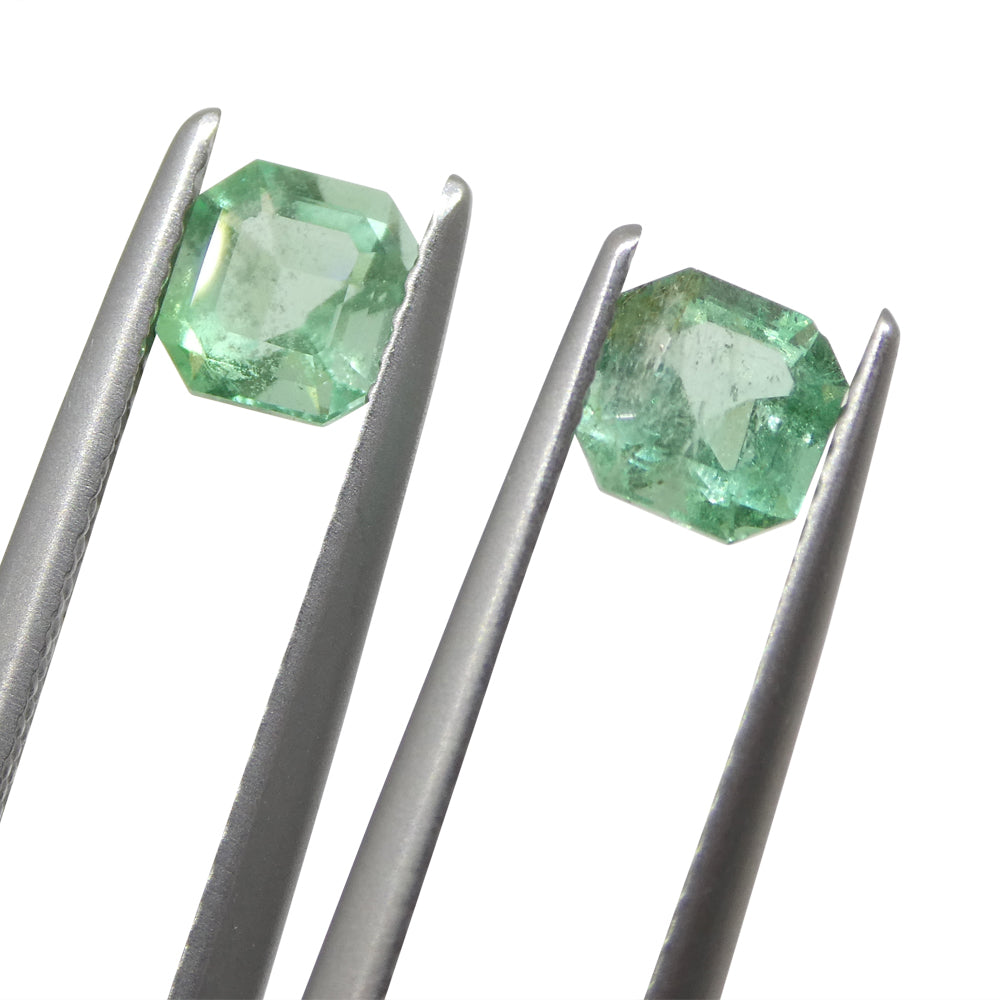 1.13ct Colombian Green Emerald Pair, Square Step Cut Gemstones from SkyJems Premium Gem Collection