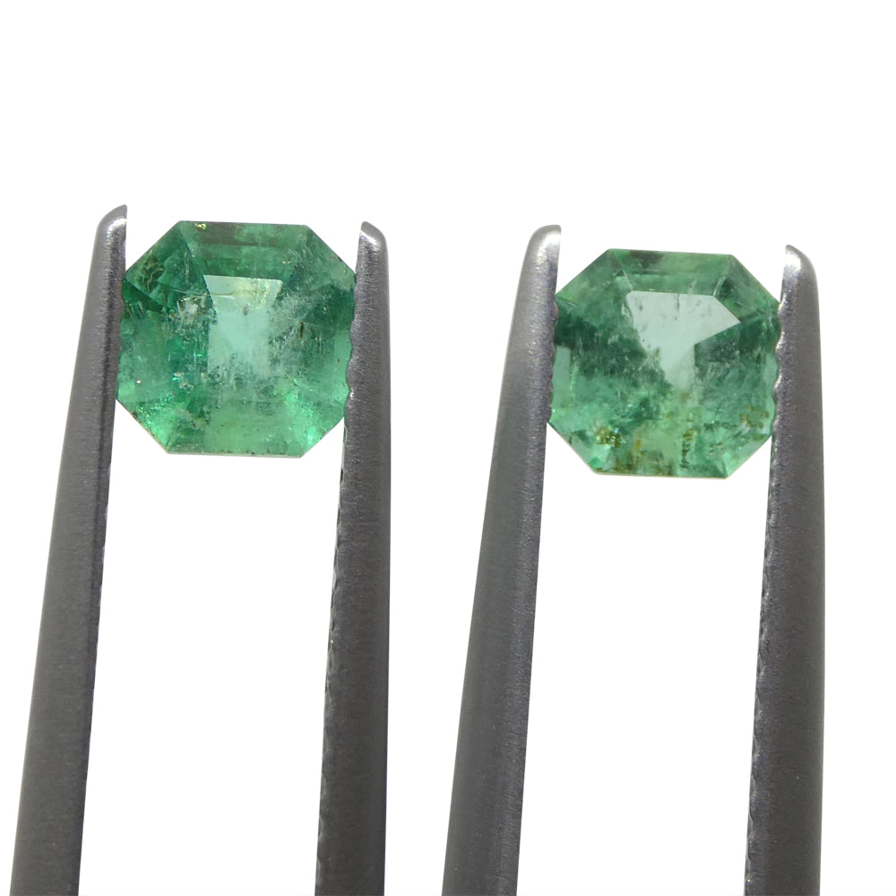 0.96ct Colombian Green Emerald Pair, Square Step Cut Gemstones from SkyJems Rare Gem Collection