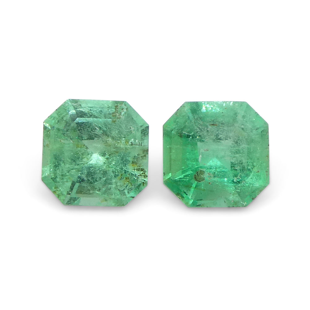 0.96ct Colombian Green Emerald Pair, Square Step Cut Gemstones from SkyJems Premium Gem Collection