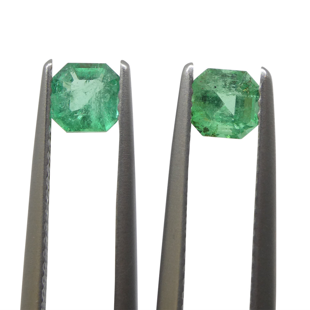 0.83ct Colombian Green Emerald Pair, Square Step Cut Gemstones from SkyJems Premium Gem Collection