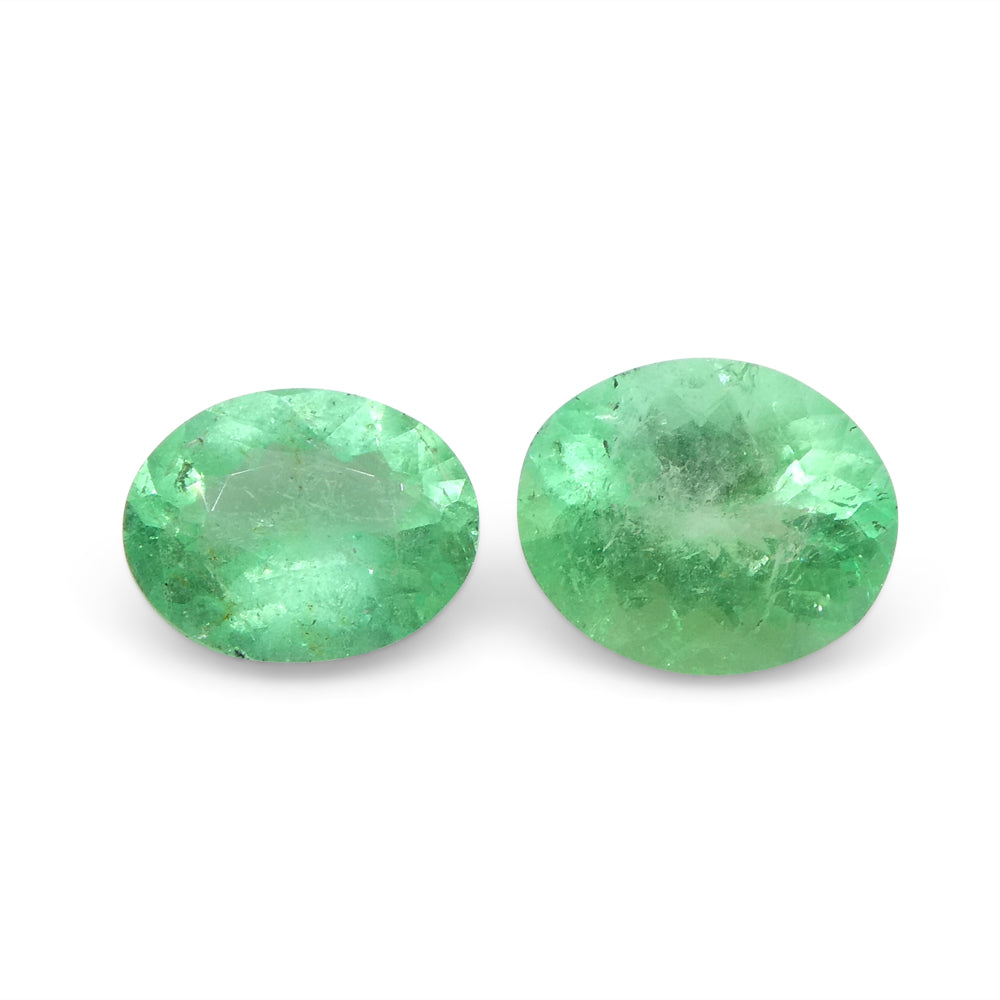 1.17ct Colombian Green Emerald Oval Pair from SkyJems, premium green beryl gemstones with brilliant cut