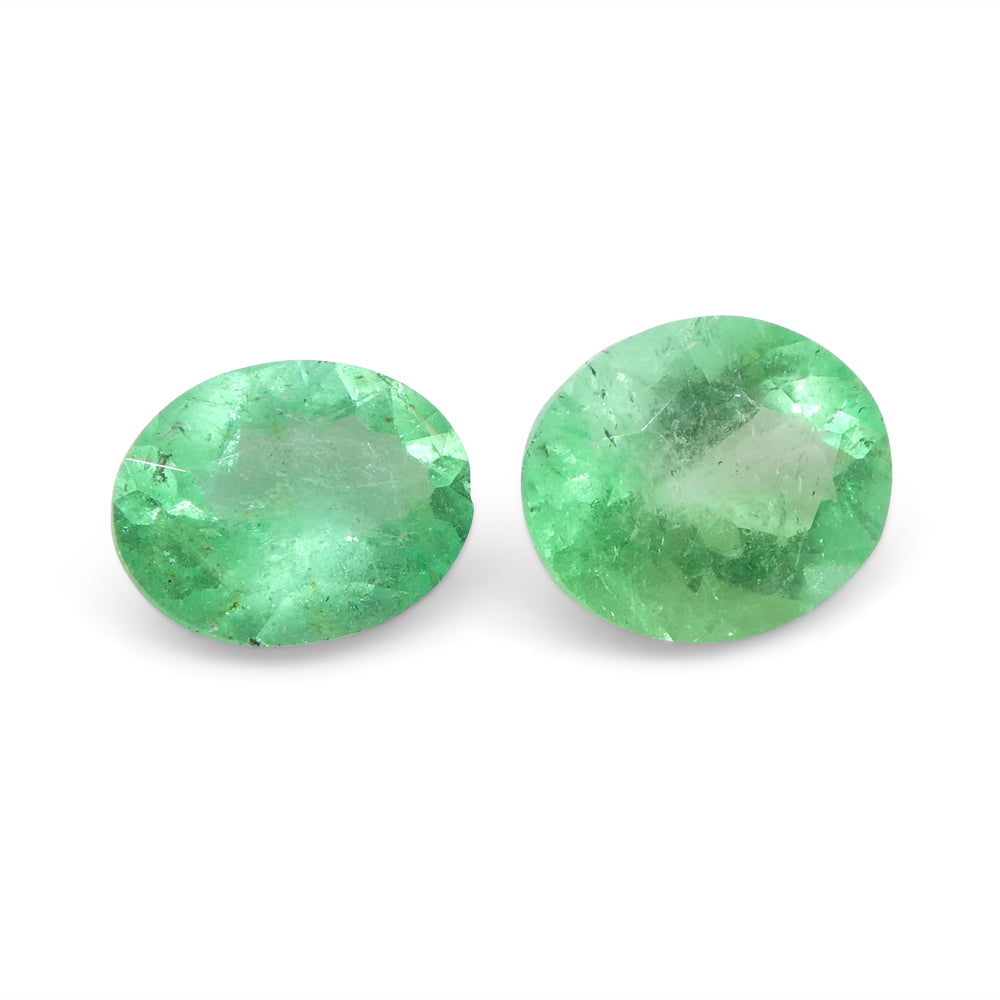 1.17ct Colombian Green Emerald Oval Pair from SkyJems, premium green beryl gemstones with brilliant cut