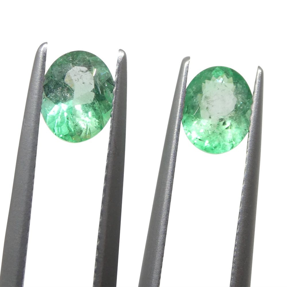 1.47ct Colombian Green Emerald Oval Pair from SkyJems, premium green beryl gemstone with brilliant cut