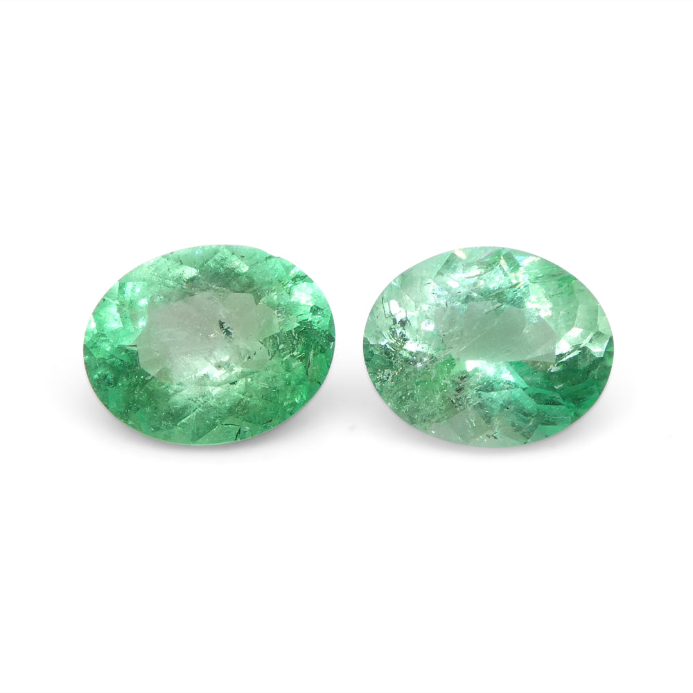1.47ct Colombian Green Emerald Oval Pair from SkyJems, premium green beryl gemstones with brilliant cut