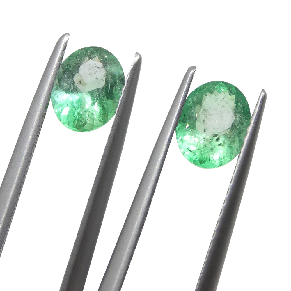 1.47ct Colombian Green Emerald Oval Pair from SkyJems, premium green beryl gemstones with brilliant cut