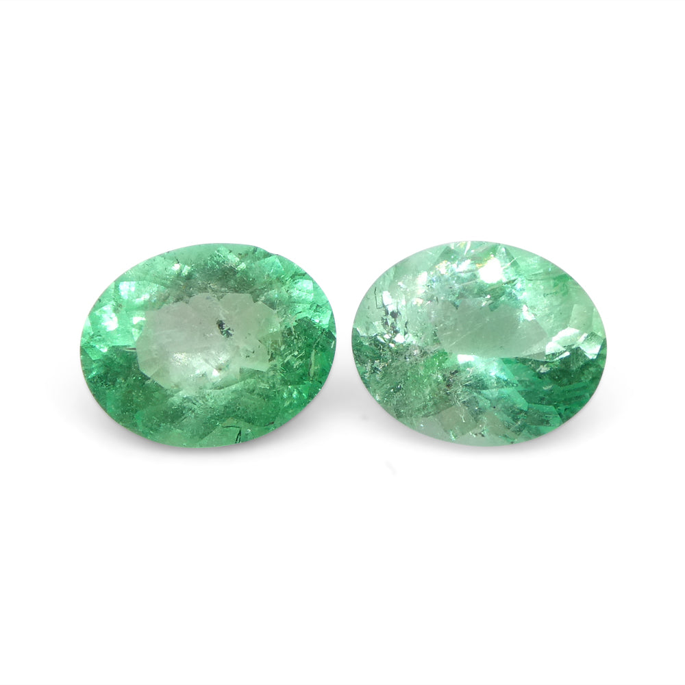 1.47ct Colombian Green Emerald Oval Pair from SkyJems, premium green beryl gemstone with brilliant cut