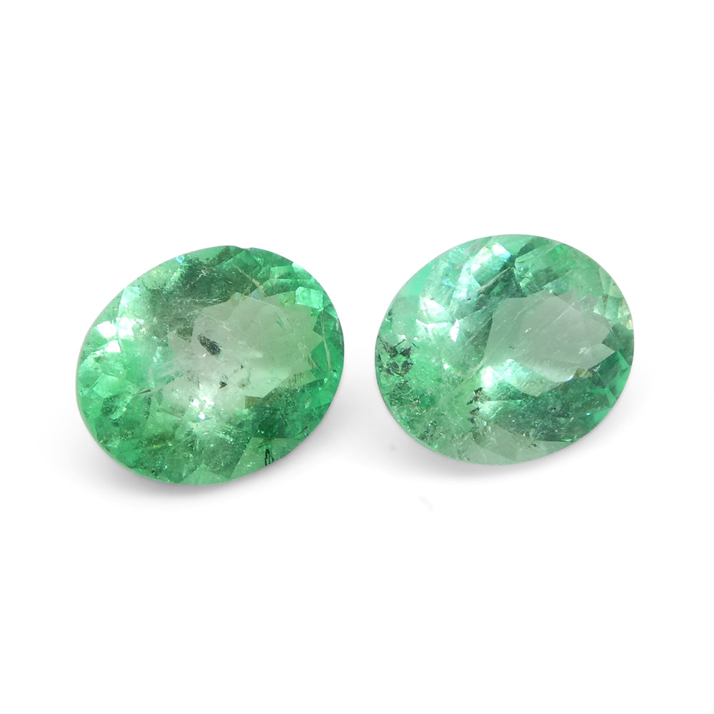 1.47ct Colombian Green Emerald Oval Pair from SkyJems, premium green beryl gemstone with brilliant cut