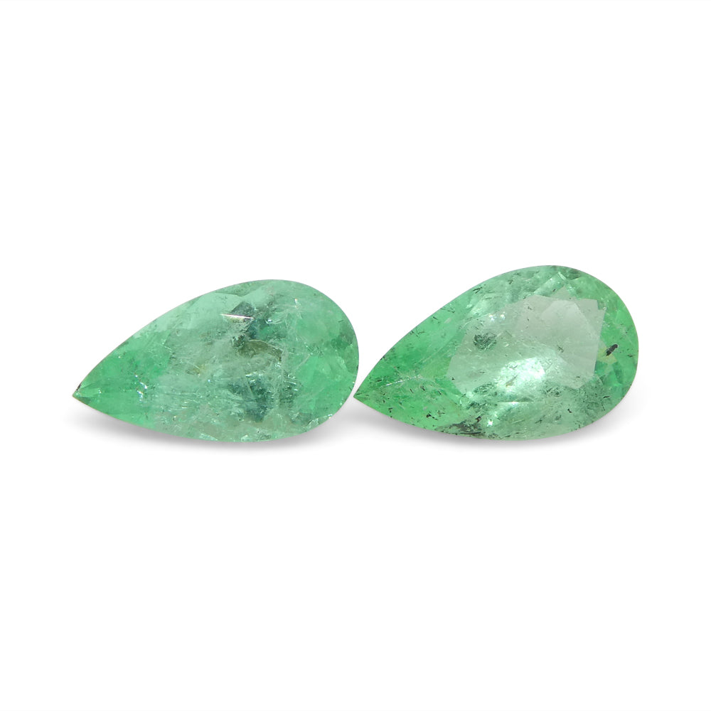 1.29ct Colombian Green Emerald Pear Pair from SkyJems, premium medium-light green gemstone duo