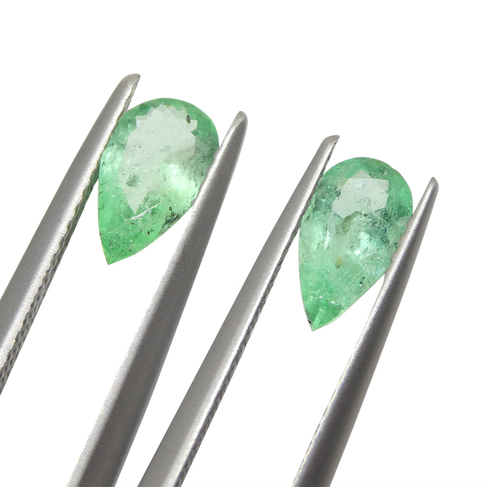 1.29ct Colombian Green Emerald Pair, Pear-Cut Gemstones from SkyJems Premium Gem Collection