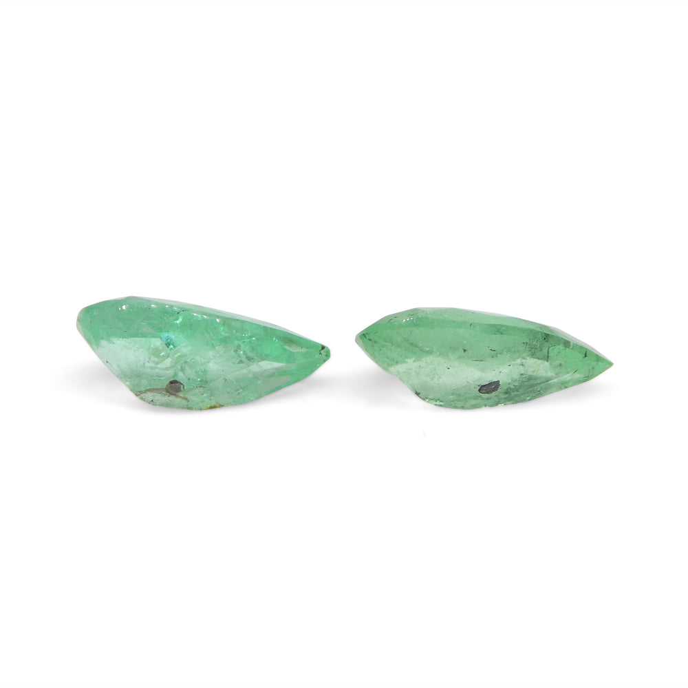 1.29ct Colombian Green Emerald Pear Pair from SkyJems, premium green beryl gemstones with moderate clarity