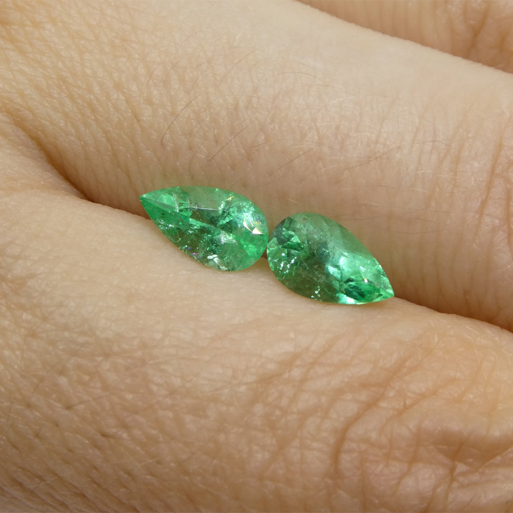 1.28ct Colombian Green Emerald Pair in Pear Shape, Moderate Clarity - Premium Gemstone by SkyJems Canada