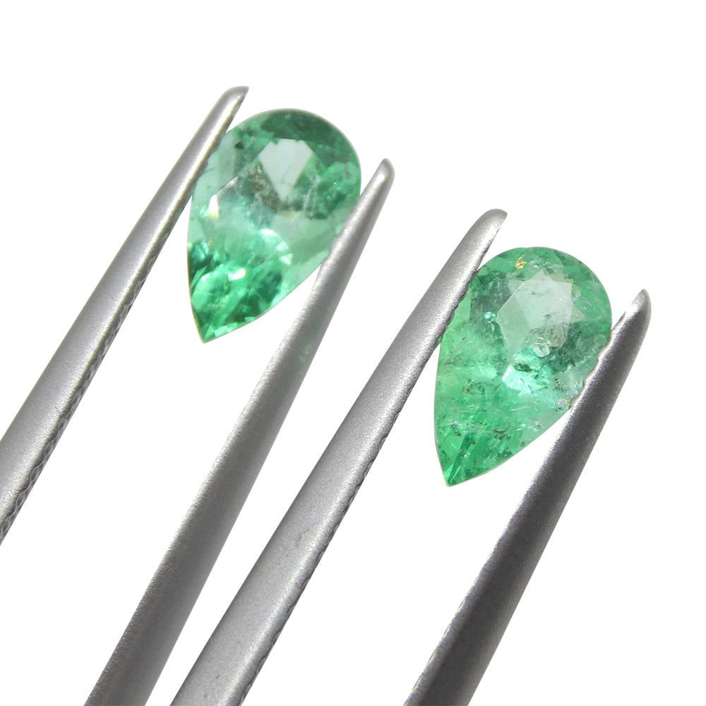 1.28ct Colombian Green Emerald Pair in Pear Shape, Moderate Clarity - Premium Gemstone by SkyJems Canada