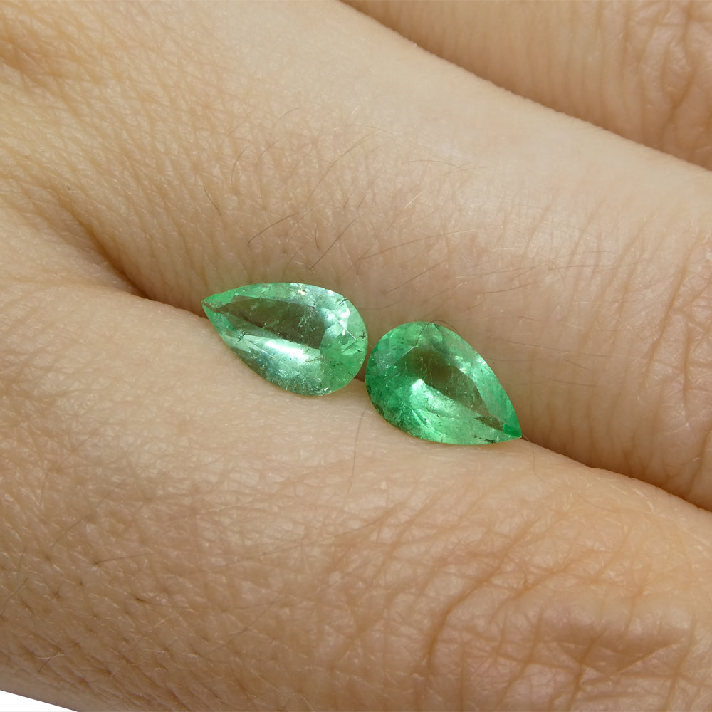 1.22ct Colombian Green Emerald Pair, Pear-Cut Gemstones from SkyJems Fine Gem Collection