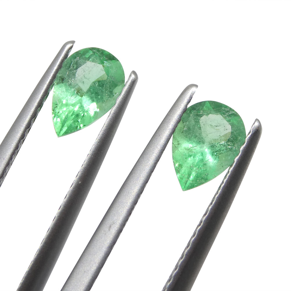 1.02ct Colombian Green Emerald Pair in Pear Shape, Moderate Clarity - Premium Gemstone by SkyJems Canada