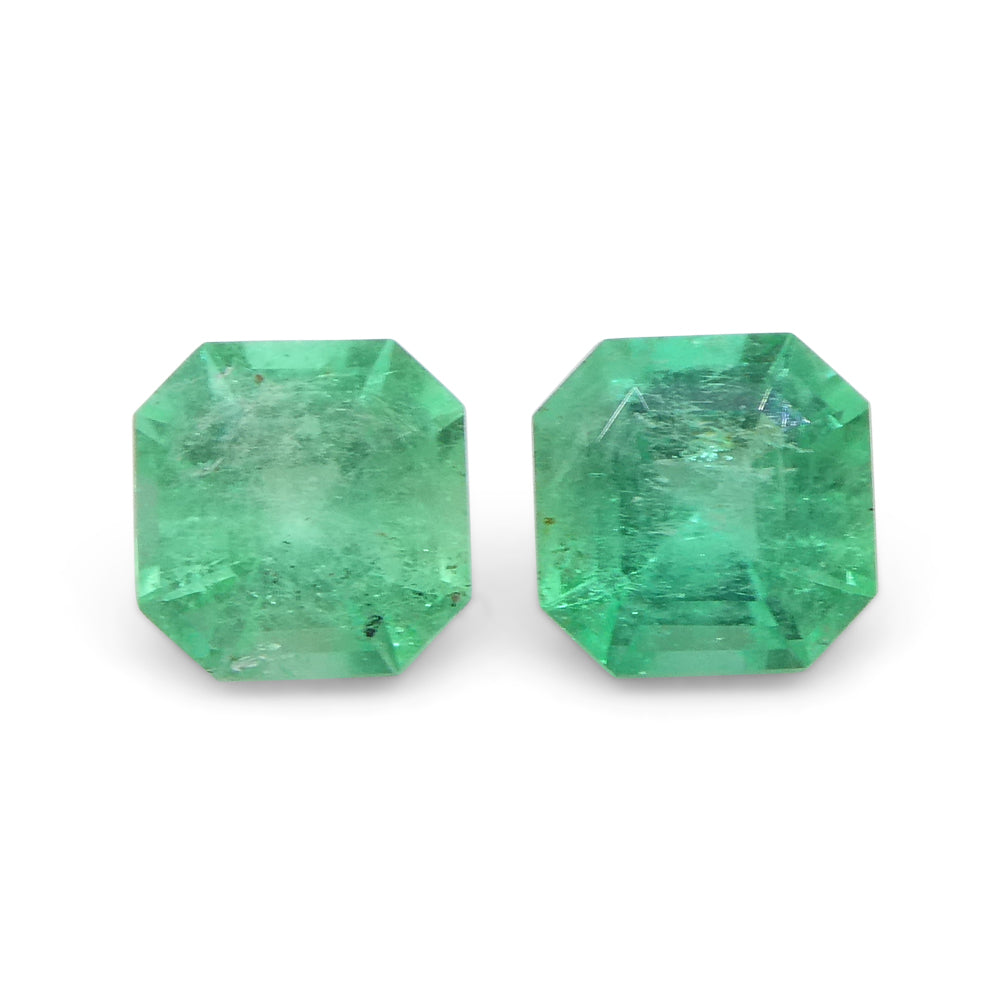 1.05ct Colombian Green Emerald Pair, Square Step Cut Gemstones from SkyJems Premium Gem Collection