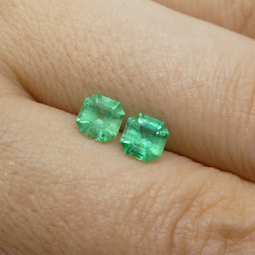 1.05ct Colombian Green Emerald Pair, Square Step Cut Gemstones from SkyJems Premium Gem Collection