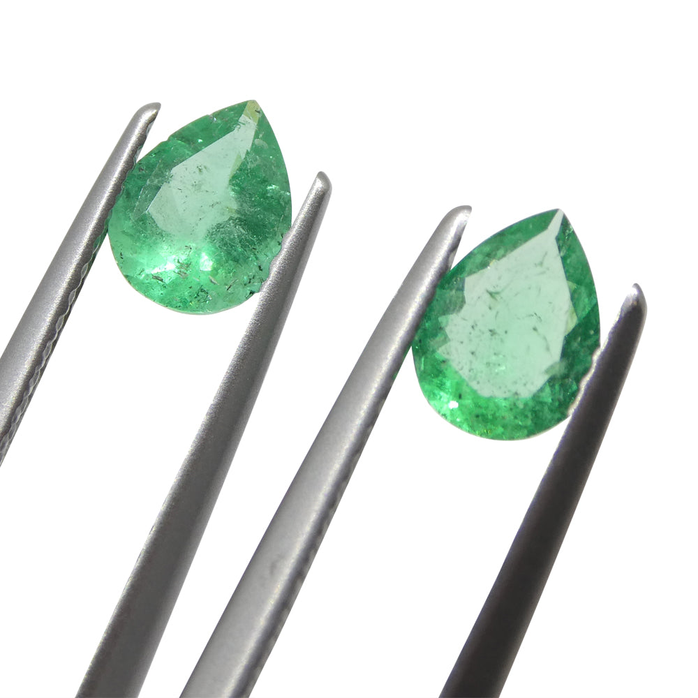 1.03ct Colombian Green Emerald Pear Pair, Vibrant Beryl Gemstone from SkyJems Fine Gem Collection