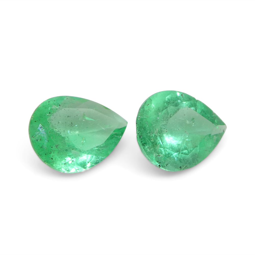 1.03ct Colombian Green Emerald Pear Pair, Vibrant Beryl Gemstone from SkyJems Rare Gem Collection