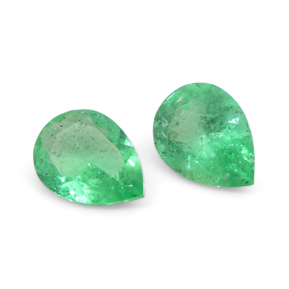 1.03ct Colombian Green Emerald Pear Pair, Vibrant Beryl Gemstone from SkyJems Fine Gems Collection