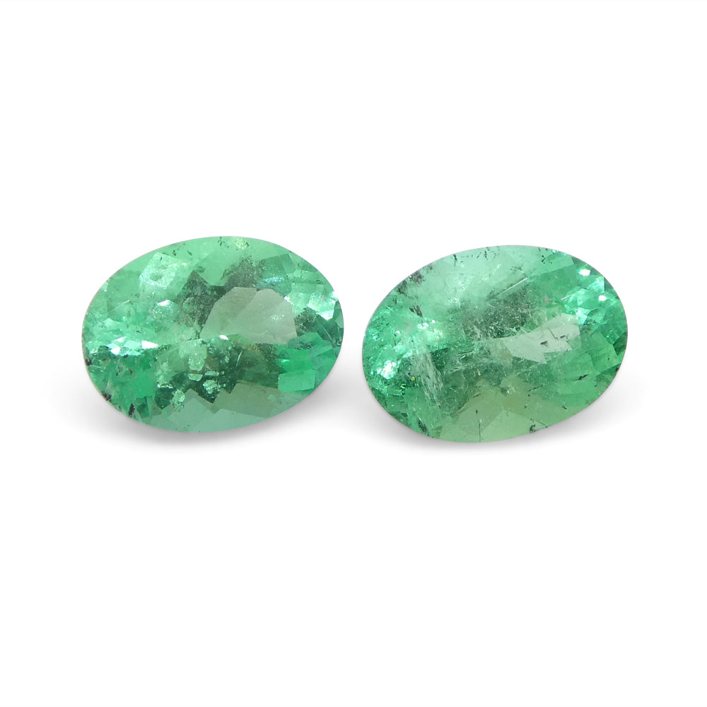 SkyJems Colombian Emerald Pair: 1.24ct Oval Green Beryl Gemstones from South American Mining Region