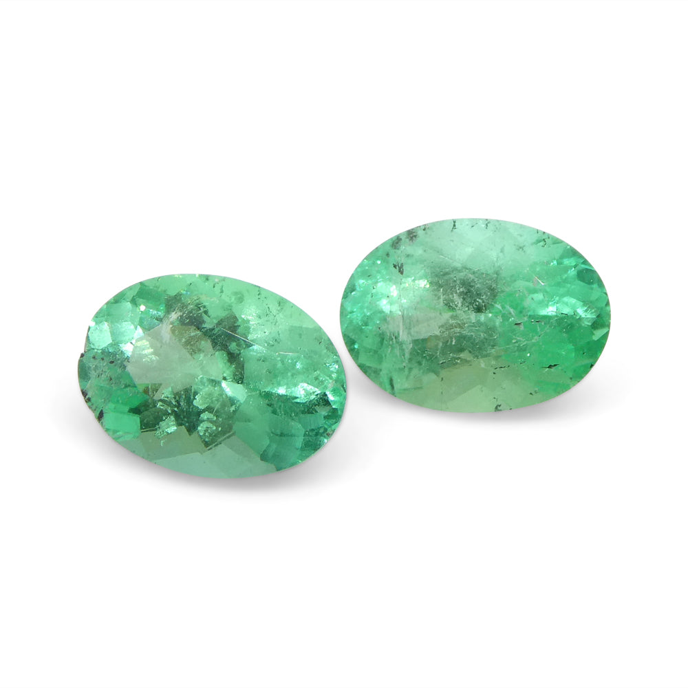 SkyJems 1.24ct Colombian Oval Green Emerald Pair, premium beryl gemstone with brilliant cut and medium-light color