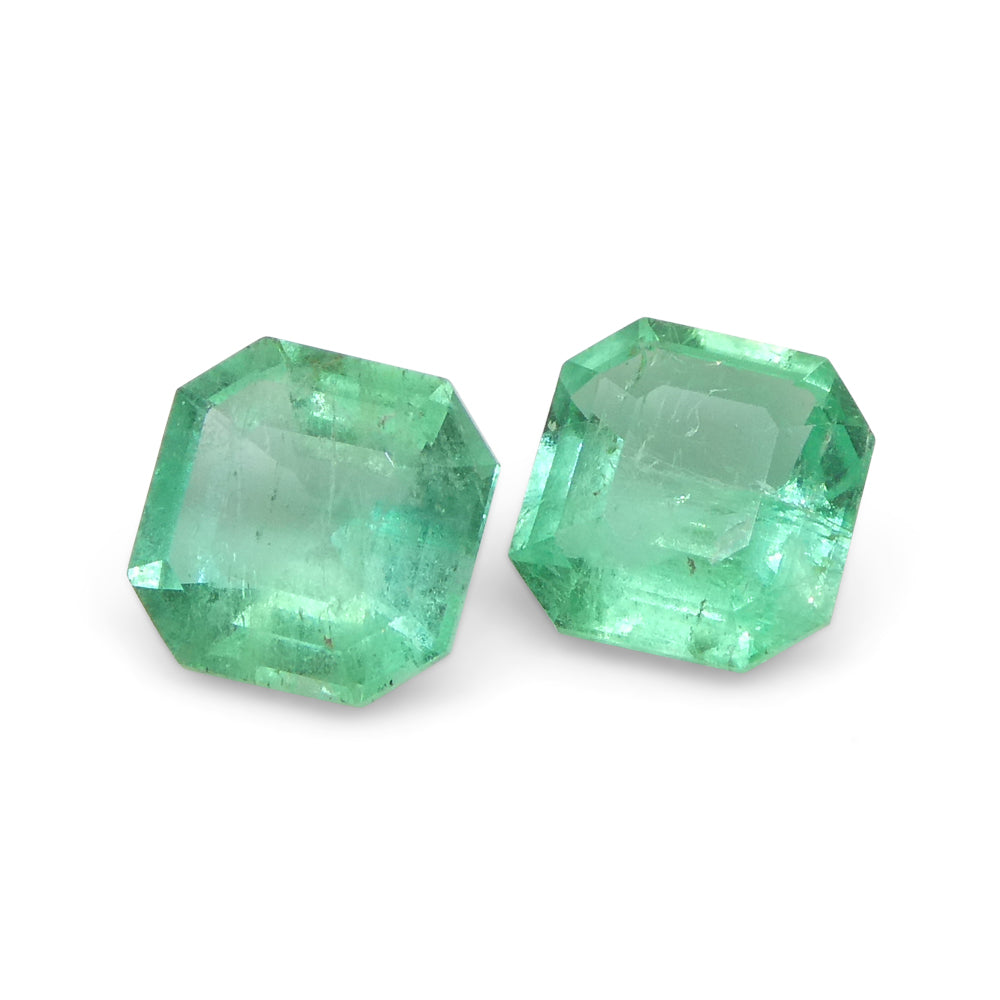 0.86ct Colombian Green Emerald Pair, Square Step Cut Gemstones from SkyJems Premium Gem Collection