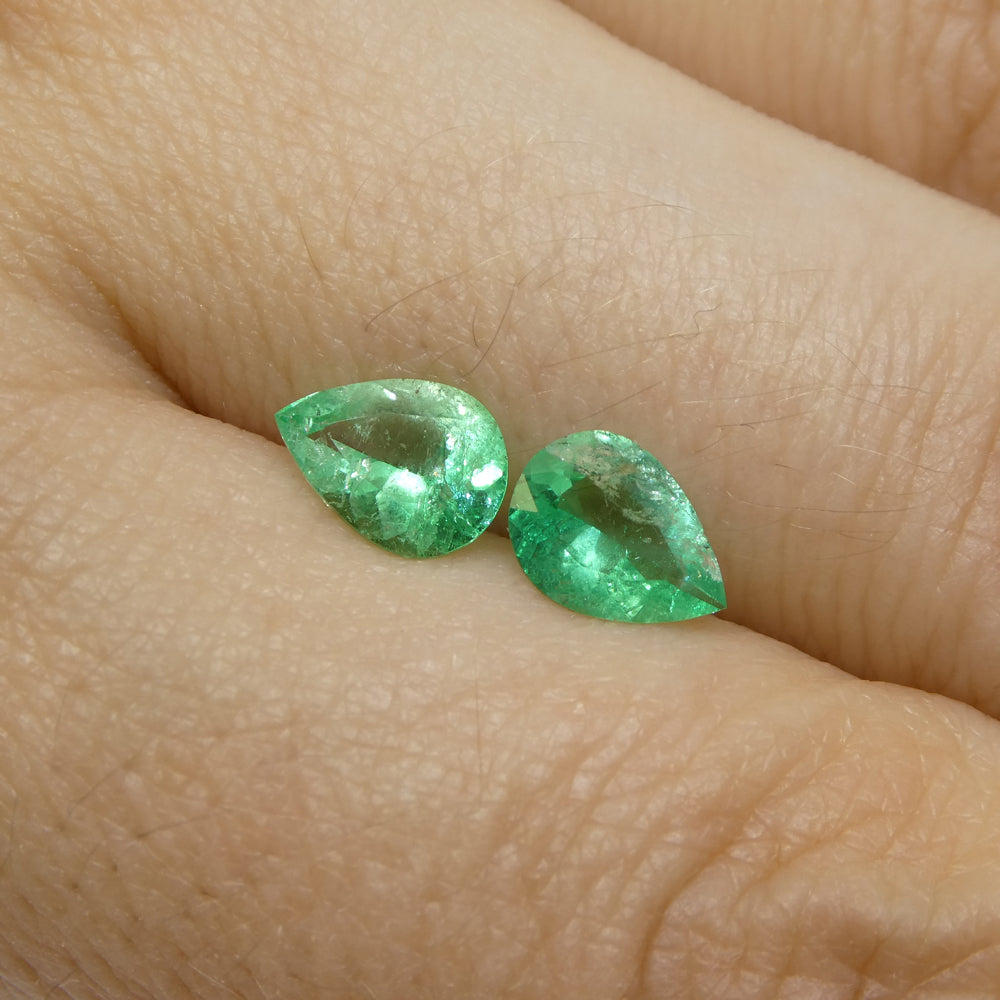 1.17ct Colombian Emerald Pair in Vivid Green, Pear-Cut Gemstones from SkyJems Rare Gem Collection