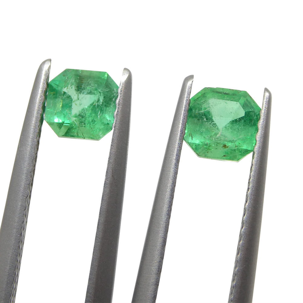 SkyJems 1.02ct Colombian Green Emerald Pair, Square Step Cut Gemstone in Vibrant Green Hues