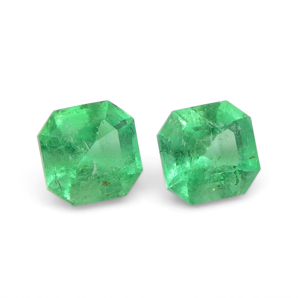 SkyJems 1.02ct Colombian Emerald Pair: Square Green Beryl Gemstone with Vibrant Step Cut Design