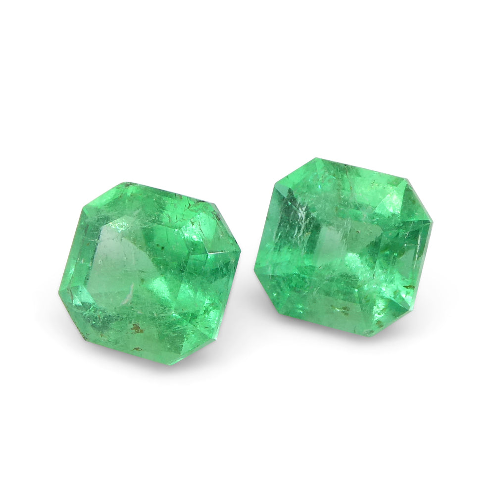 SkyJems 1.02ct Colombian Emerald Pair: Square Green Beryl Gemstone with Vibrant Color and Classic Step Cut