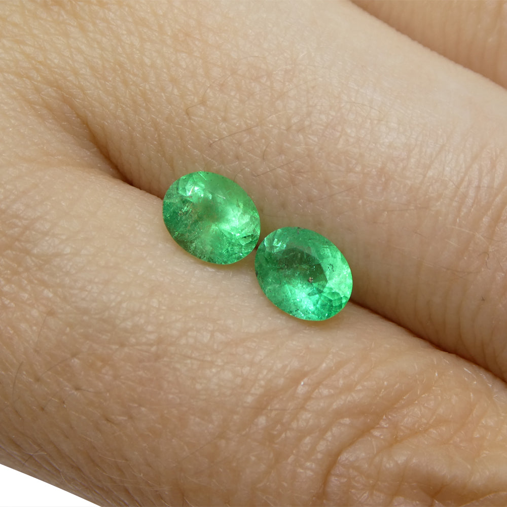 1.17ct Colombian Green Emerald Pair, Oval Cut Gemstones from SkyJems Premium Gem Collection