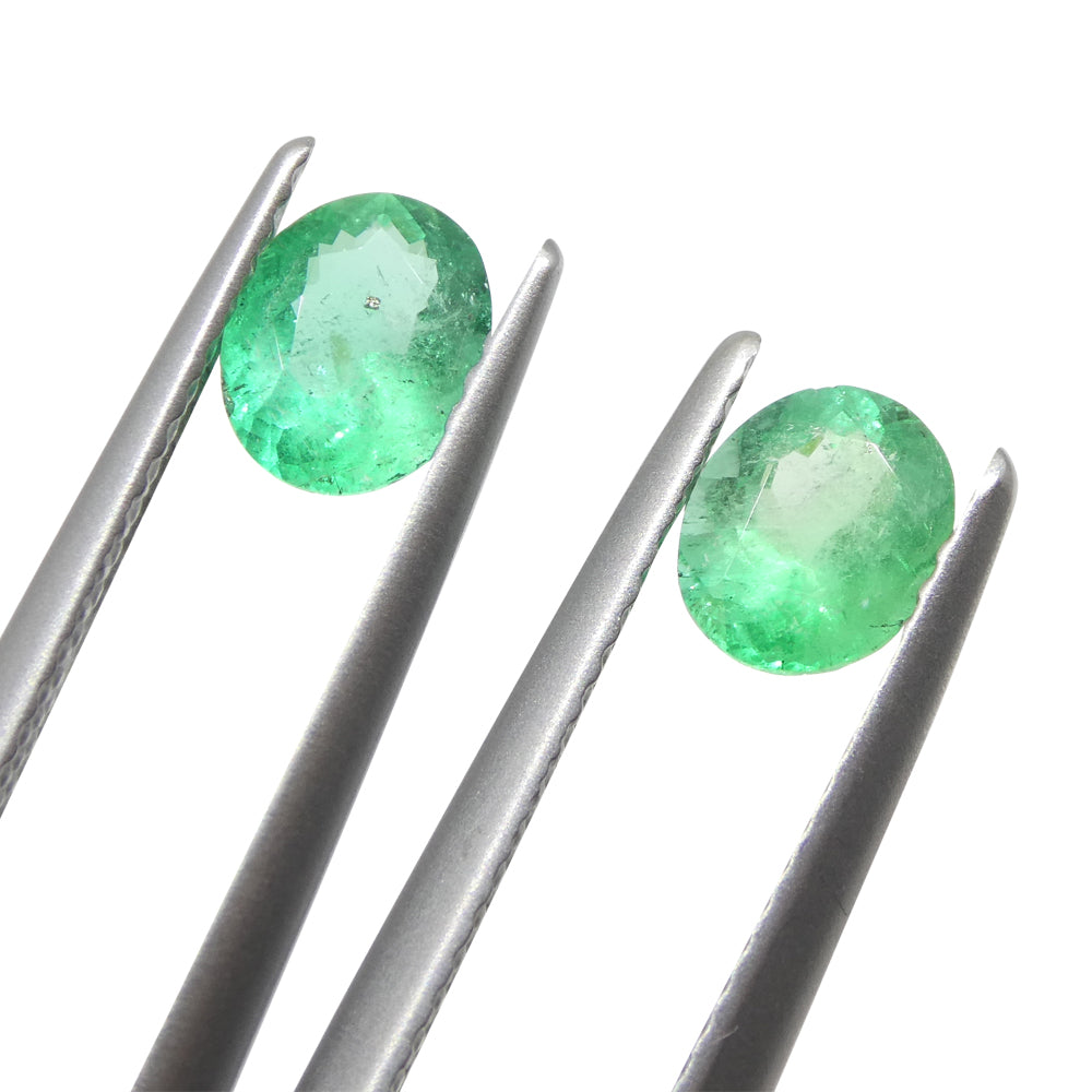 1.17ct Colombian Green Emerald Pair, Oval Cut Gemstones from SkyJems Premium Gem Collection