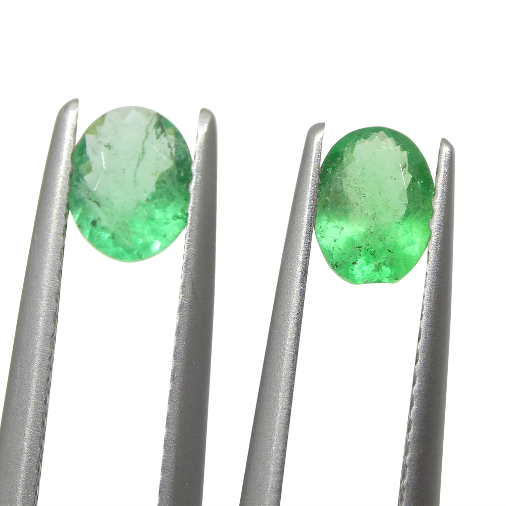 0.88ct Colombian Green Emerald Pair, Oval Cut Gemstones from SkyJems Rare Gem Collection