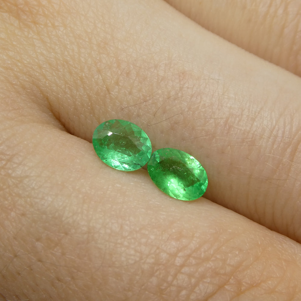 0.88ct Colombian Green Emerald Pair, Oval Cut Gemstones from SkyJems Premium Gem Collection