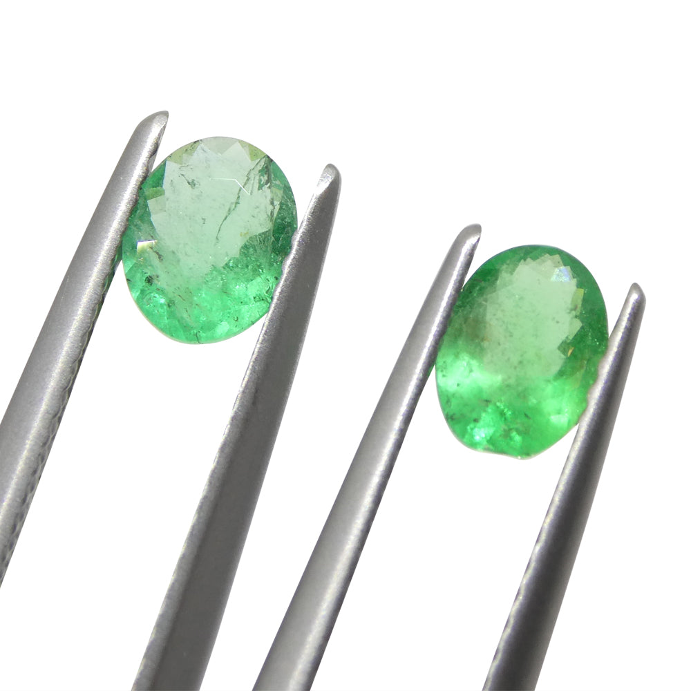 0.88ct Colombian Green Emerald Pair, Oval Cut Gemstones from SkyJems Premium Gem Collection