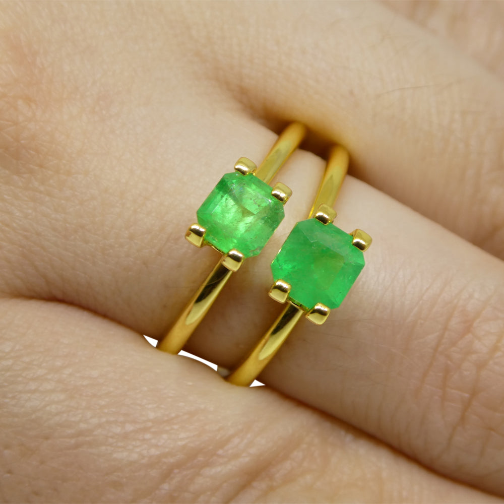 SkyJems Colombian Green Emerald Pair: 1.33ct Square Step-Cut Gems, Vibrant Medium Green Beryl Stones