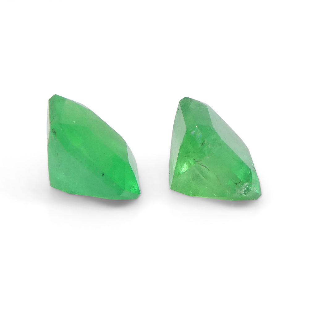 SkyJems Colombian Green Emerald Pair: 1.33ct Square Step-Cut Gems, Vibrant Medium Green Beryl from South America