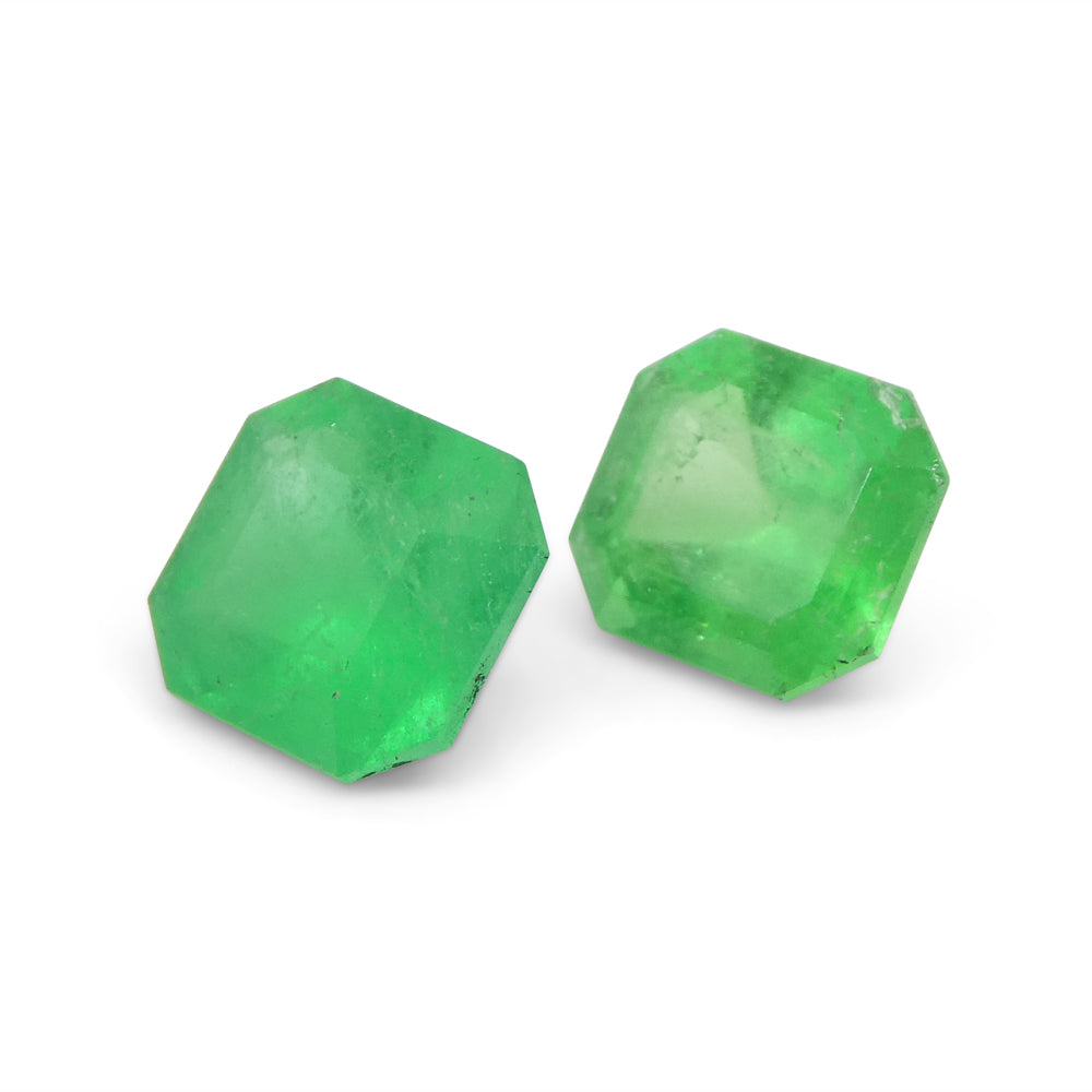 SkyJems Colombian Green Emerald Pair: 1.33ct Square Step-Cut Gemstones from South American Beryl Collection