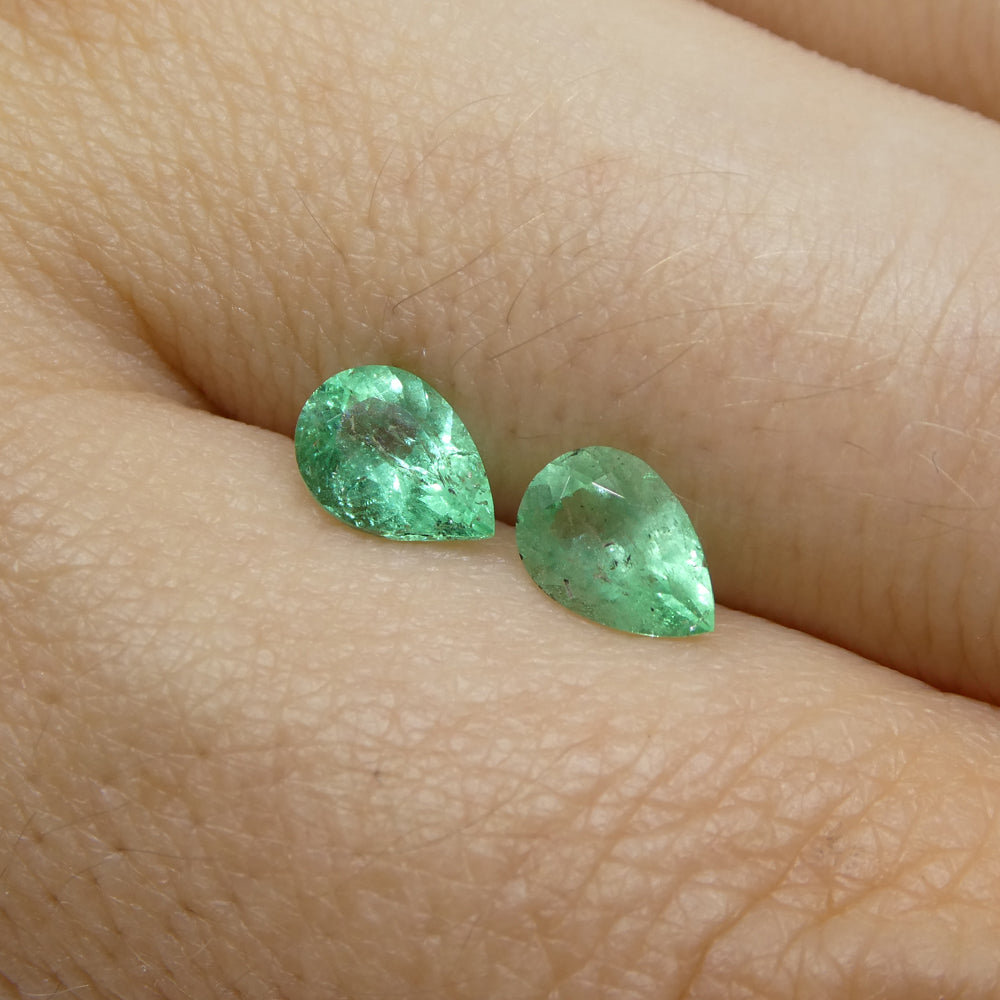 0.95ct Colombian Green Emerald Pair, Pear-Cut Gemstones from SkyJems Premium Gem Collection