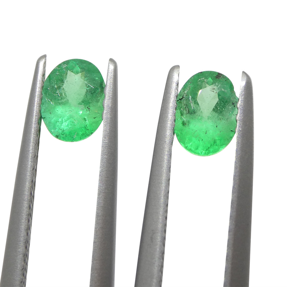 0.82ct Colombian Green Emerald Pair, Oval Cut Gemstones from SkyJems Premium Gem Collection