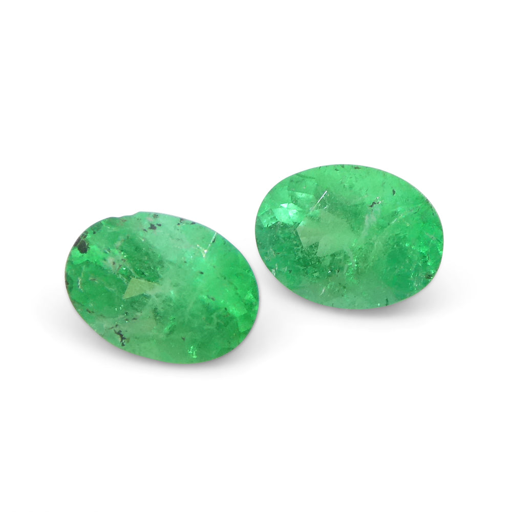 0.82ct Colombian Green Emerald Pair, Oval Cut Gemstones from SkyJems Premium Gem Collection