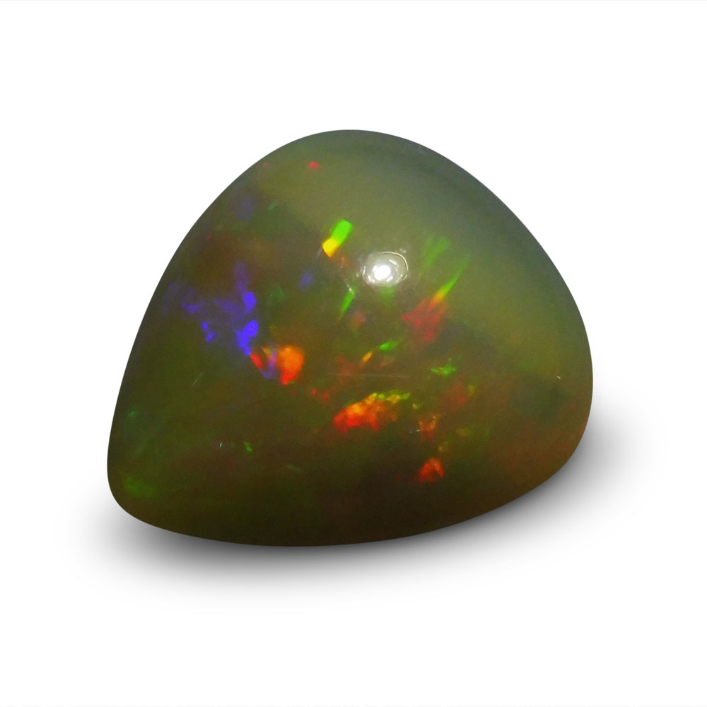 SkyJems 5.22 ct Ethiopian Pear Cabochon Opal with Vibrant Multicolour Play-of-Colour Gemstone