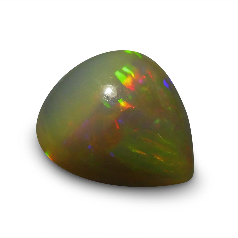SkyJems 5.22 ct Ethiopian Pear Cabochon Opal with Vibrant Multicolour Play-of-Colour Gemstone
